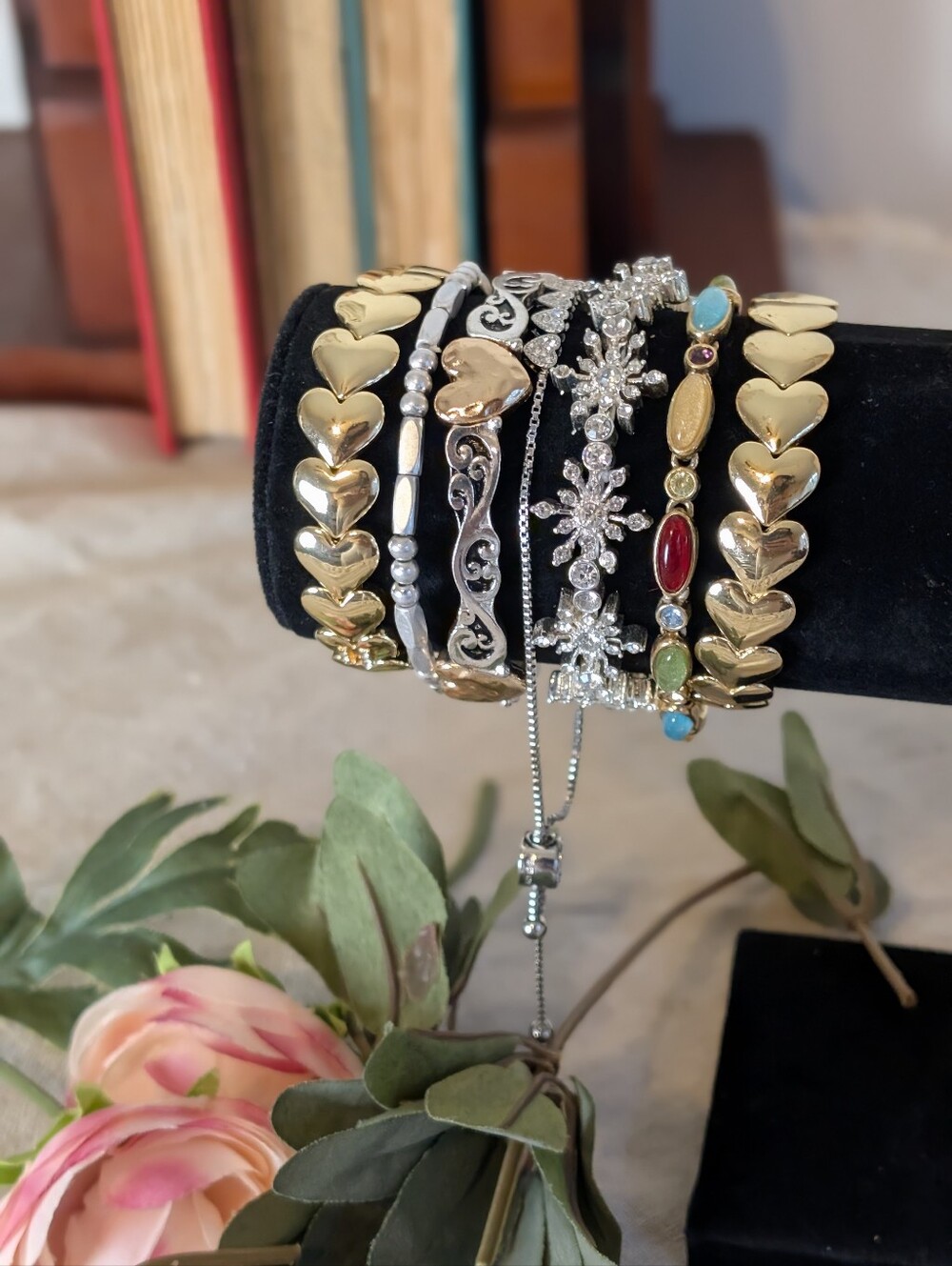 Eclectic Bracelet Stack Lot Gold Silver Rhinestone Gemstone Coquette Glam